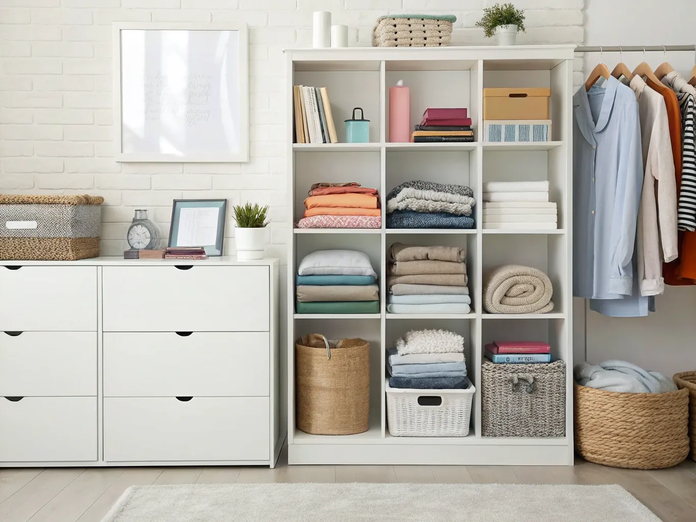 Decluttering process showing organized items by category